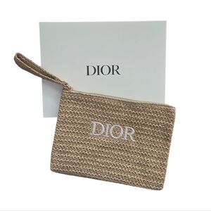 Dior Beauty Makeup Cosmetic Straw Pouch / Bag / Clutch / Wristlet - New